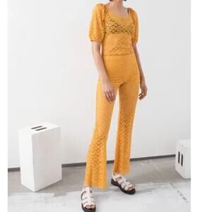 & Other Stories Yellow Lace Flare Stretch Pull on Pants Sz 2